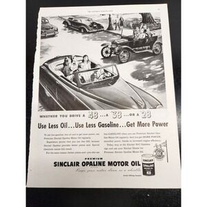 Sinclair Magazine Ad 1948 Premium Gasoline Motor Oil Dino Logo Vintage Cars